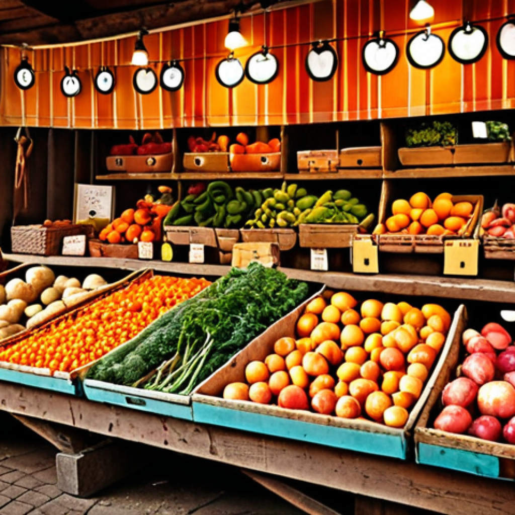 **A Polish market stall overflowing with fresh, locally-sourced produce, like apples and root vegetables. Focus on the rustic charm and abundance, highlighting the connection to local farmers. Shot with a warm, inviting color palette.**