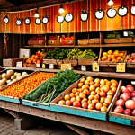 **A Polish market stall overflowing with fresh, locally-sourced produce, like apples and root vegetables. Focus on the rustic charm and abundance, highlighting the connection to local farmers. Shot with a warm, inviting color palette.**