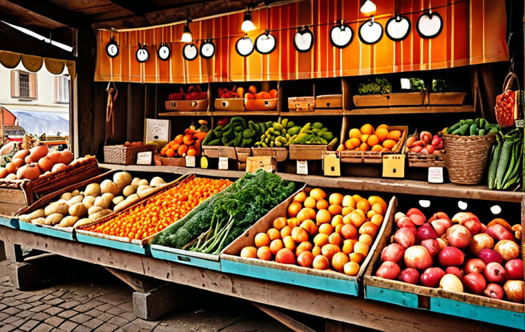 **A Polish market stall overflowing with fresh, locally-sourced produce, like apples and root vegetables. Focus on the rustic charm and abundance, highlighting the connection to local farmers. Shot with a warm, inviting color palette.**